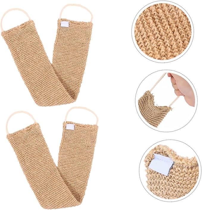 2Pcs Back Scrubber Strap Exfoliating Bath Towel for Back Washing Ramie Jute Material Shower Accessory for Skin Care and Relaxation