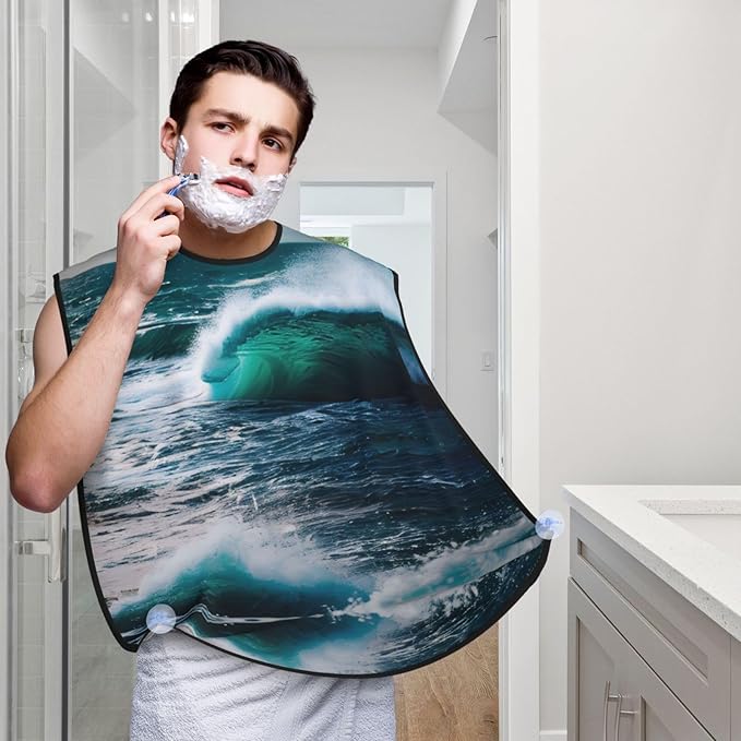 Black And White Marble Texture Print Beard Bib Shaving Apron, Beard Hair Trimming Cape Gift For Dad
