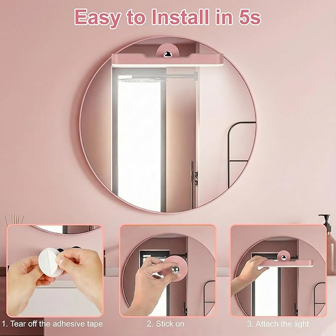 Benreom 2 Pack Wireless Vanity Lights for Mirror, Magnetic LED Bars, Pink