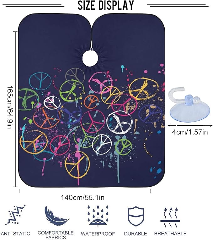 visesunny Barber Cape Colorful Peace Pattern Doodle Polyester Hair Cutting Salon Cape Apron Anti-Static Haircut Water-Resistant Shaving Cloth Beard Shaving Bib Hairdressing Cape