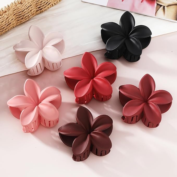 Sisiaipu Flower Hair Clips for Women 6 Pcs Hawaiian Large Claw Clips Plumeria Medium Hair Claw Clips for Thick Thin Hair Hibiscus Tropical Beach Hair Accessories for Women Girls and Girls-Red