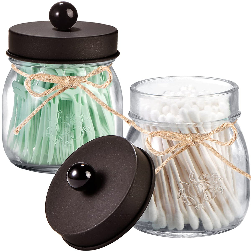 SheeChung 6 Pack Glass Mason Jar Qtip Holder, Bronze Stainless Steel Lids