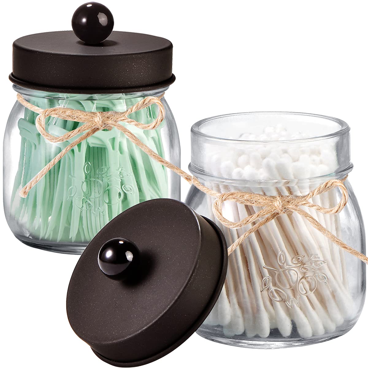 SheeChung 6 Pack Glass Mason Jar Qtip Holder, Bronze Stainless Steel Lids