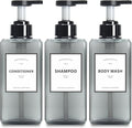 Soap Dispenser for Kitchen, YACEYACE 16.9oz Set of 3 Clear Grey Soap Dispenser Bottles Set, Refillable Pump Shampoo Dispenser Bottles with Label