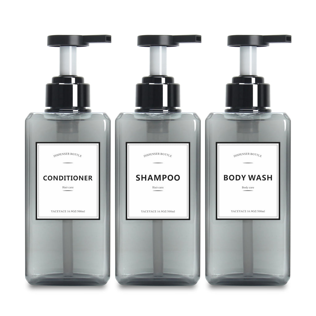Soap Dispenser for Kitchen, YACEYACE 16.9oz Set of 3 Clear Grey