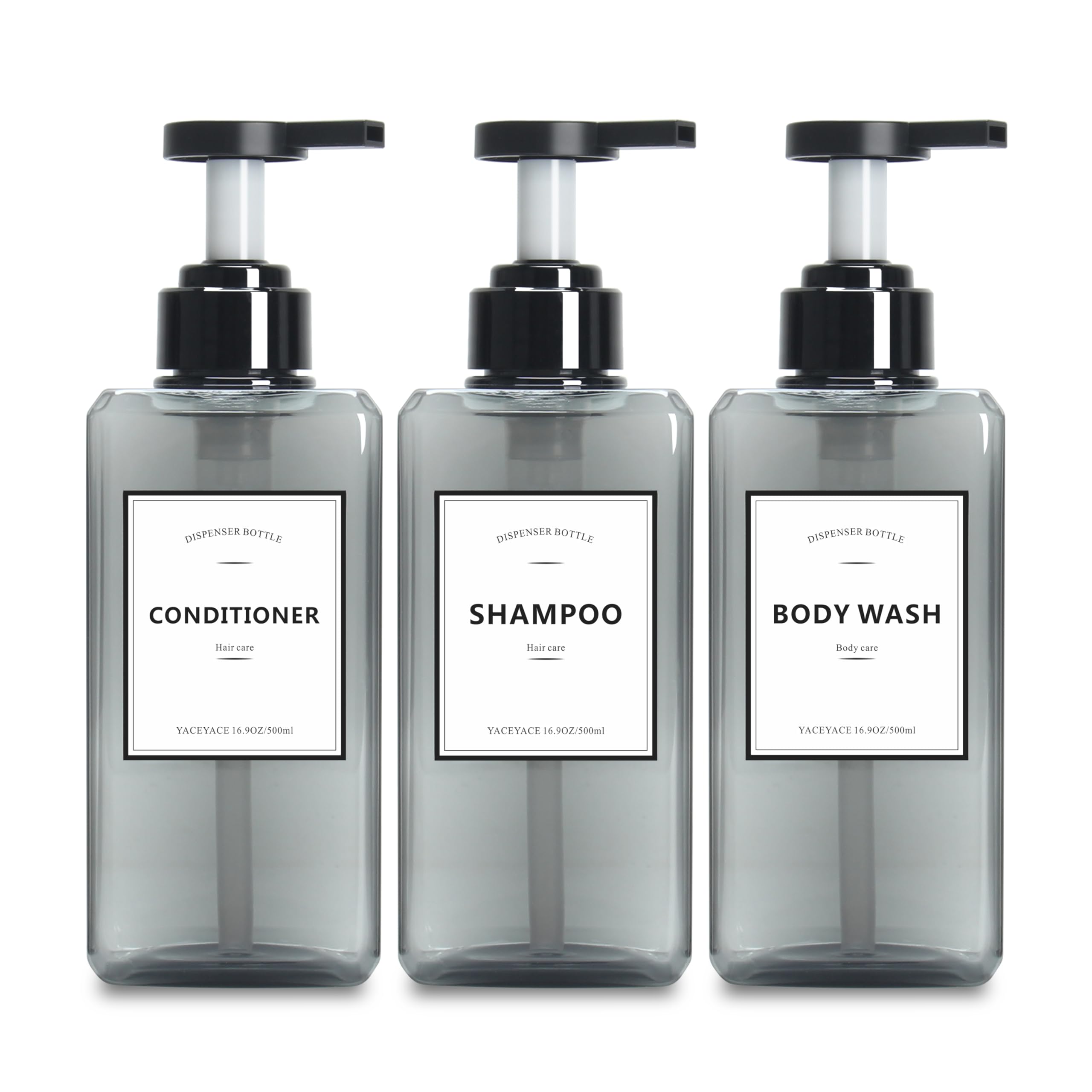 Soap Dispenser for Kitchen, YACEYACE 16.9oz Set of 3 Clear Grey
