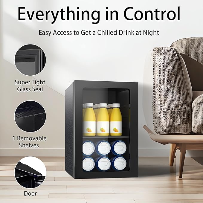 DOGHLY Beverage Refrigerator Cooler, 0.9 Cu.ft Mini Fridge Holds 24 Cans, Solid Door, Manual Temperature Control (at the Back), Quiet Compact Drink Fridge for Soda, Beer, Wine, Office, Dorm, Bar