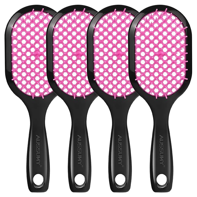 Aussumy 4 Pack Vented Detangling Hair Brush - Detangler Hairbrush with Soft Bristles for Effortless Tangle Free - Ideal for Wet Dry or Curly Damaged Hair for Women Men Kids