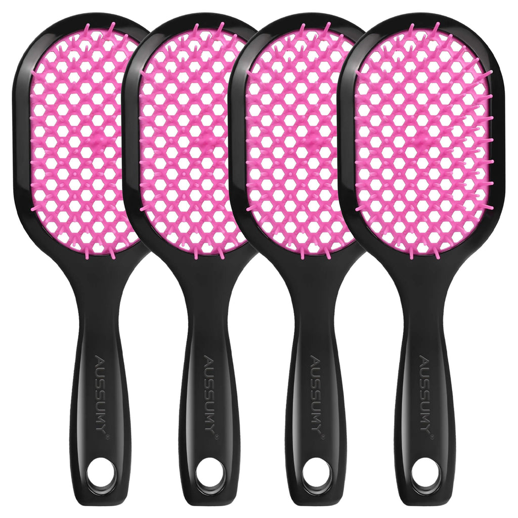 Aussumy 4 Pack Vented Detangling Hair Brush - Detangler Hairbrush with Soft Bristles for Effortless Tangle Free - Ideal for Wet Dry or Curly Damaged Hair for Women Men Kids