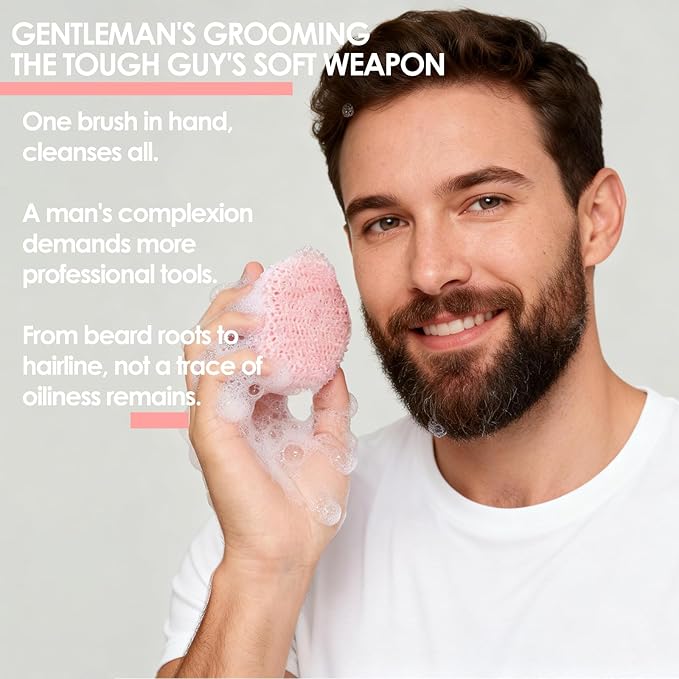 Face Scrubber & African Net, Silicone Exfoliating Brush for Men, Facial Cleansing Brush, Manual Waterproof Cleansing Skin Care, Blackhead Removing Pore Cleansing Massaging Face Brushes - Pink