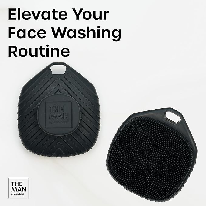 The Man Face Scrubber & Hook - Silicone Face Scrubber for Men, Gentle Exfoliating Face Massager, Flex Face Brush for Men, Removes Dead & Dry Skin, Facial Cleansing Brush with Hook
