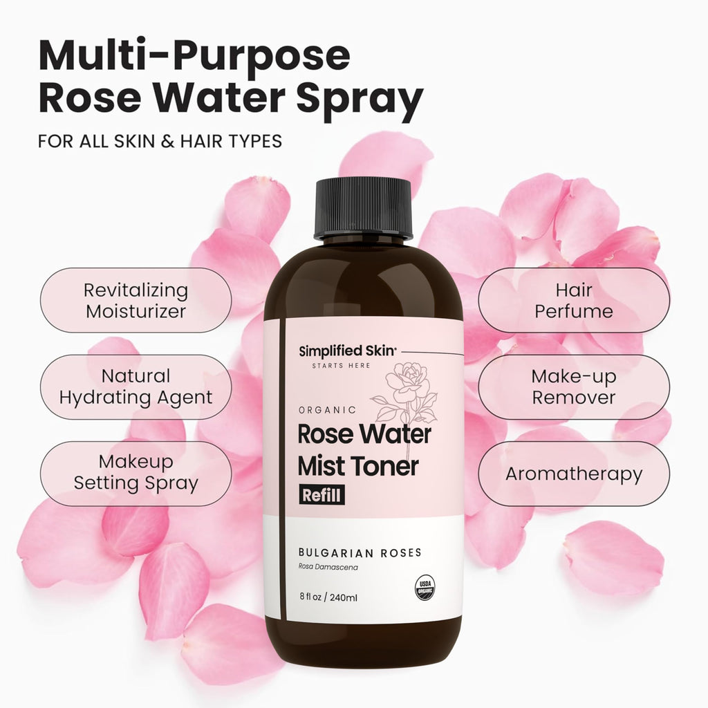 Simplified Skin Rose Water Spray for Face & Hair, Rosewater Mist Toner