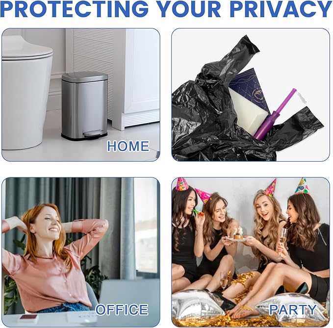 Personal Disposal Bags, Sanitary Napkin Bags Black Little Waste Bags, 200 Pack, Plastic Trash Bags with Handles for Feminine Tampons Hygiene Products