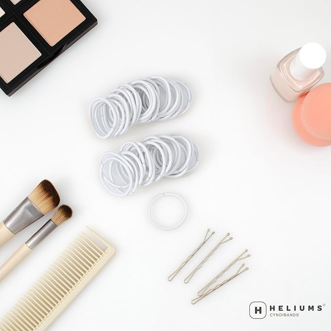 Heliums Small Hair Ties - White - No Damage Mini 1 Inch Reusable 2mm Elastics for Thin Hair and Kids, Neutral Ponytail Holders - 48 Count
