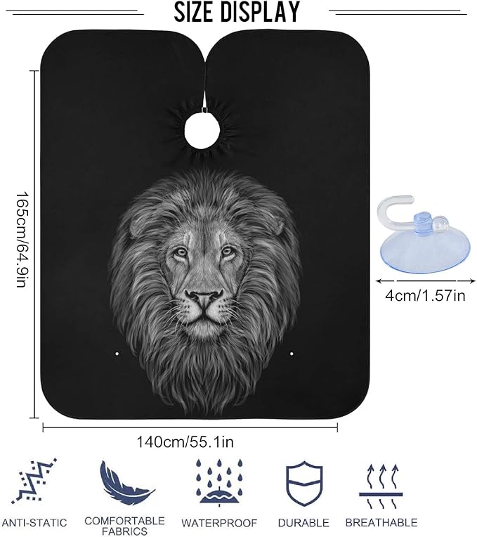 visesunny Lion Black White Pattern Barber Cape Anti-Static Hair Cutting Cape with Snap Closure Professional Salon Polyester Cape Barber Water-Resistant Hairdressing Cape Adjustable Snap for Hairstylis