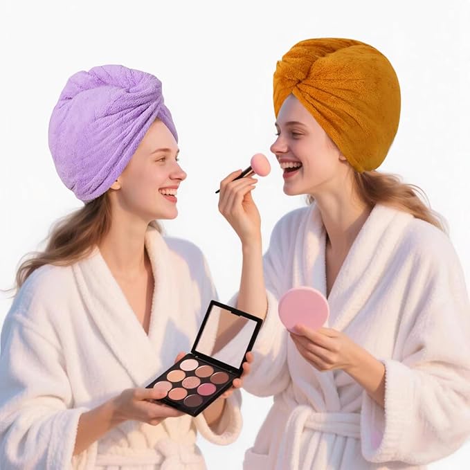 Microfiber Hair Drying Towel Wrap for Women, Hair Turbans Towel for Wet Hair,turbie Twist Hair Towels(The Color of the Picture is for Reference only) (Apricot Yellow,Purple)