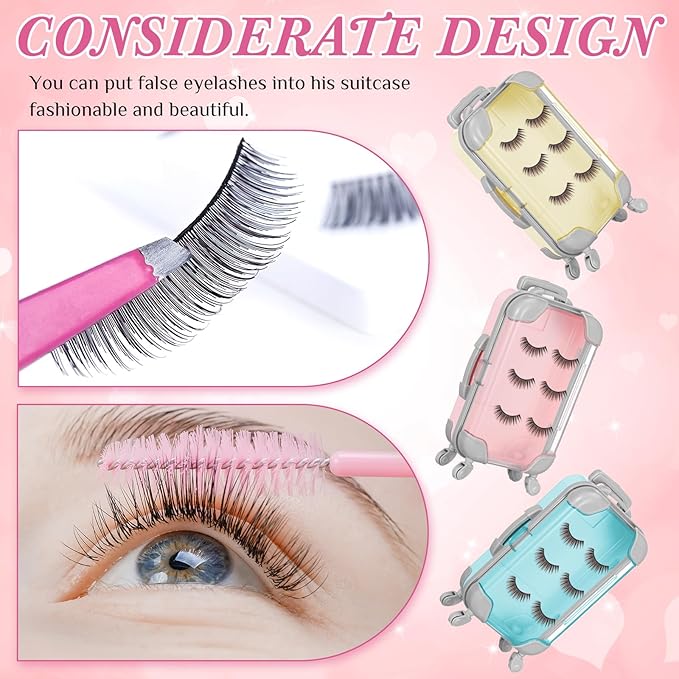 Honeydak 3 Pcs Mini Plastic Suitcase False Eyelashes Tray Luggage Trolley Candy Box Clear Suitcase Packaging Case Party Favor Box for Party Wedding Family Vacation Jewelry Cosmetic Hairpins Storage