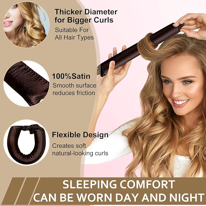 KUREYON Satin Heatless Hair Curler,4 Piece Set,Overnight Heatless Curls