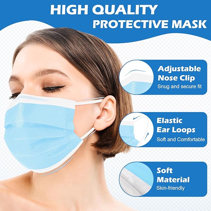 ZIYE 100/500 Pcs Disposable Face Masks, Breathable Mask 3 Layer with Nose Clip Elastic Earloop（Multicolor/Black）