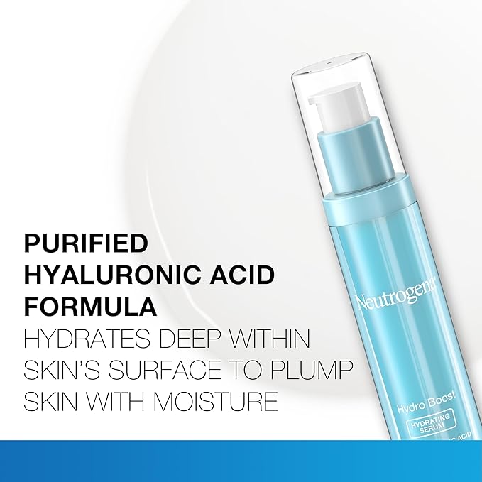 Neutrogena Hydro Boost Hydrating Serum for Face with Purified Hyaluronic Acid Lightweight Oil Free Non Comedogenic Moisturizing Serum for Smooth, Supple Skin, 1.0 fl oz