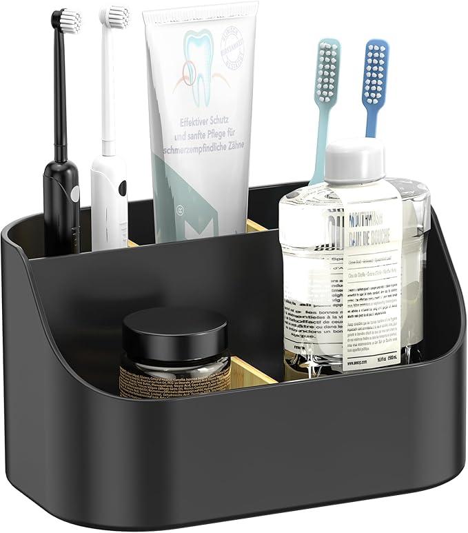 Mens Countertop Toothbrush Holder for Bathroom with Removable Divider