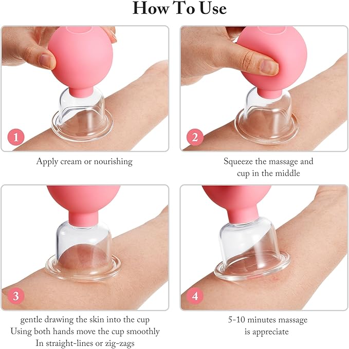BBTO 4 Pieces Glass Cupping Set Glass Silicone Cupping Cups Massage Vacuum Suction Cupping Cups for Body Face Leg Arm Back Shoulder Muscle and Joint Pain (Pink)