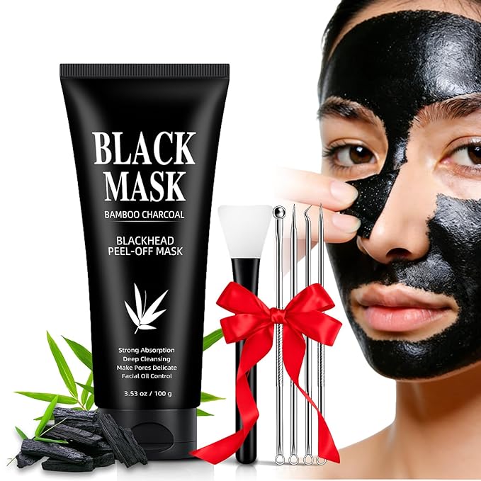 Blackhead Remover Mask, Charcoal Peel Off Face Mask 3.53oz, Black Head Remover for Face &Nose, With Brush, Extractor Tool, Deep Pore Cleansing Dirt, Excess Oil and Blackheads for Men & Women