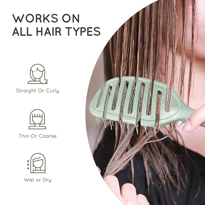 Ecoed Detangler Hairbrush, Soft Bristle Detangling Brush for Straight, Wavy, Curly and Fine Hair, Dry and Wet, Quick Smoothing for Women and Men, Eco-Friendly & Sustainable Material (Green)