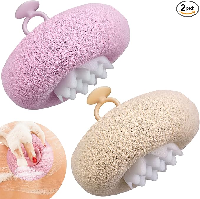 FWUNYVN 2Pcs Upgrade 2-in-1 Sunflower Bath Ball,Super Soft Sunflower Suction Cup Bath Ball，Bath Loofah with Suction Cup, Exfoliating Bath Sponges for Shower Women Men(Beige+Purple)