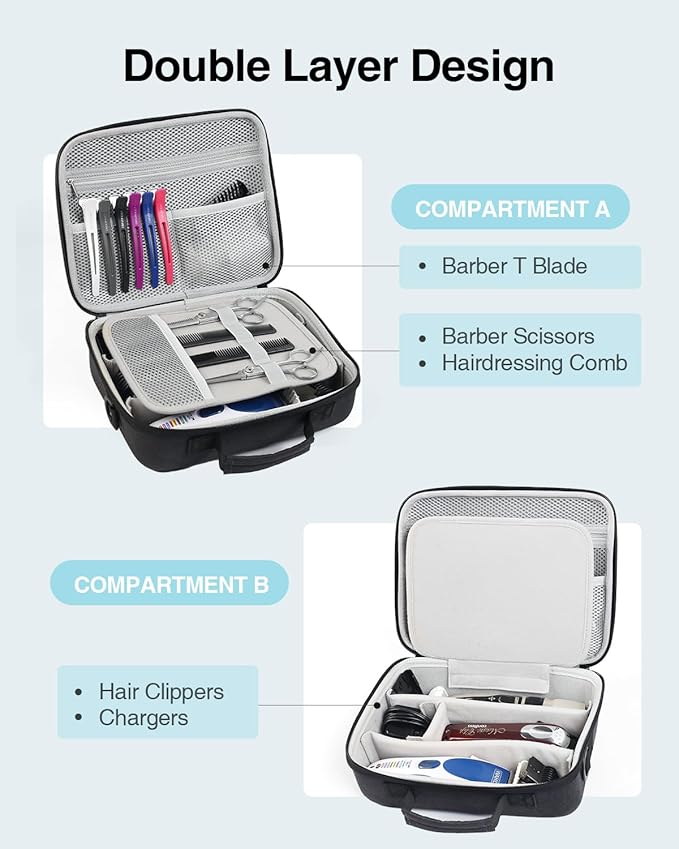 Luxtude Large Barber Case, Hard Barber Bags for Clippers and Supplies, Travel Hair Clipper Case, Clipper and Trimmer Cases with Shoulder Strap, Easy Carrying