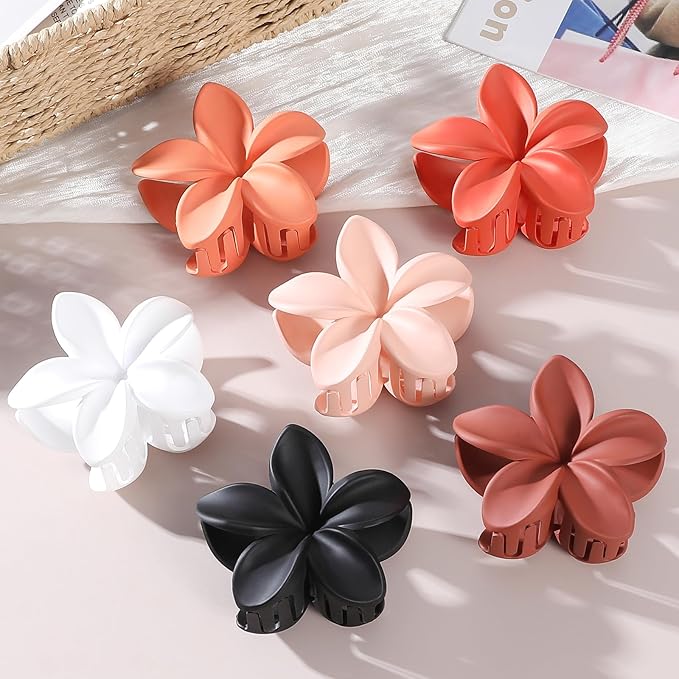 Sisiaipu Flower Hair Clips for Women 6 Pcs Hawaiian Large Claw Clips Plumeria Medium Hair Claw Clips for Thick Thin Hair Hibiscus Tropical Beach Hair Accessories for Women Girls and Girls (Orange)