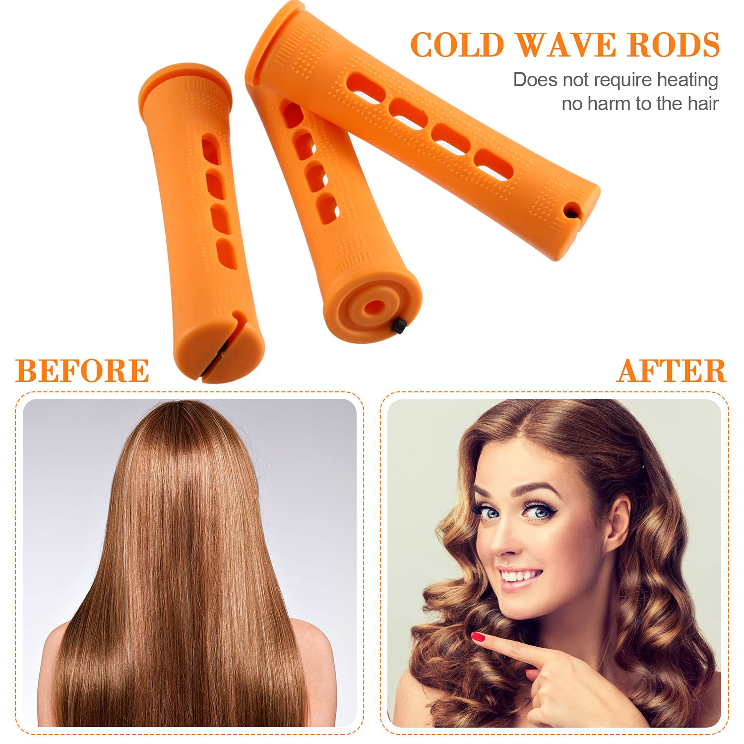 WILLBOND 36 Pieces Cold Wave Rod Hair Perm Rods Hair Rollers Perming Curlers with Steel Rat Tail Comb for Hairdressing Styling