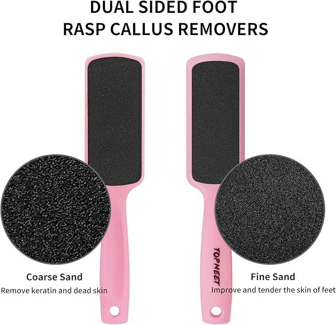 Topmeet Foot File for Dead Skin - Dual Sided Foot Rasp Callus Removers, Professional Pedicure Tool for Soft, Smooth Feet (Pink)