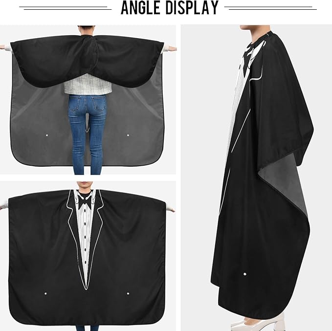 visesunny Tuxedo Design On Black Barber Cape Anti-Static Hair Cutting Cape with Snap Closure Professional Salon Polyester Beard Shaving Bib Water-Resistant Hairdressing Cape Adjustable Snap