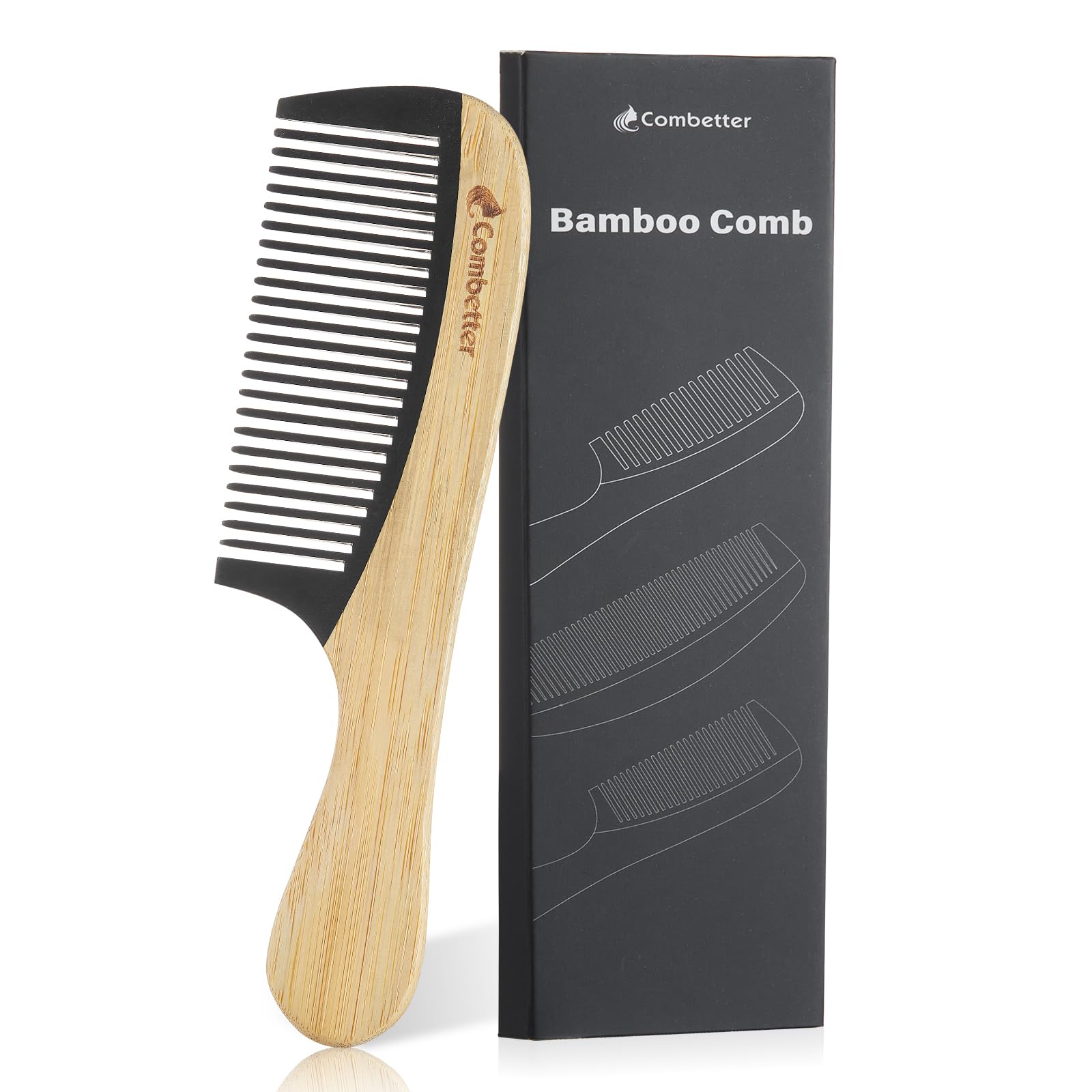 Bamboo Wide Tooth Detangling Comb, Anti Static for Curly, Thick Hair,Beard