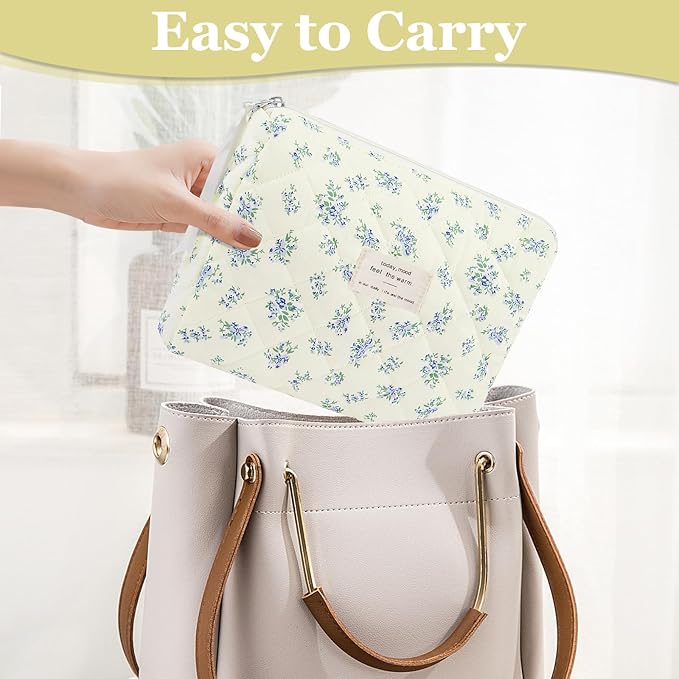 Gosect Floral Makeup Bag, Small Cosmetic Bag for Women Girls, Cute Cotton Makeup Bag, Quilted Makeup Bags, Flower Travel Toiletry Organizer Bag(LSHH)