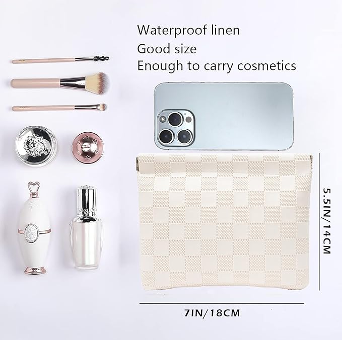 HIGH FIT Leather Pocket Cosmetic Bag for Purse,Coin Purse Lipstick Cosmetic Accessories Organizer, Travel Kit Storage Pouch,Waterproof Portable No Zipper Self-closing Small Makeup Pouch for Women