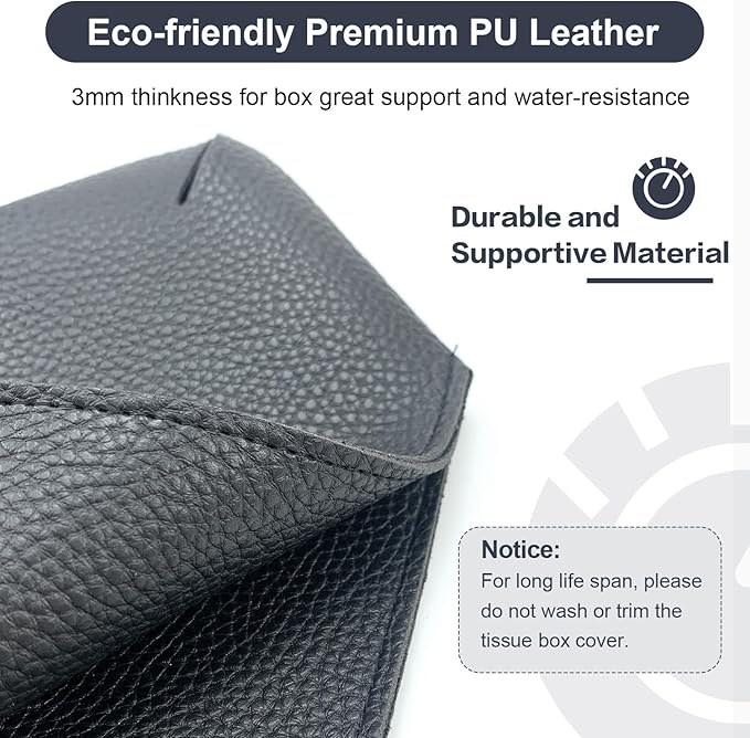 PENGLONG Tissue Box Cover 5X5X5'' PU Leather Tissue Holder Square Tissue Cube Box Organizer for Bathroom Vanity Countertop, Car, Night Stands, Office, Home, Kitchen (1Pack, Black)