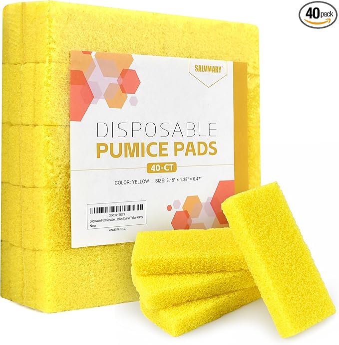 Disposable Foot Scrubber Sponge Pads Pedicure Pumice Stone for Feet Callus Remover Medium Coarse Yellow 40Pcs