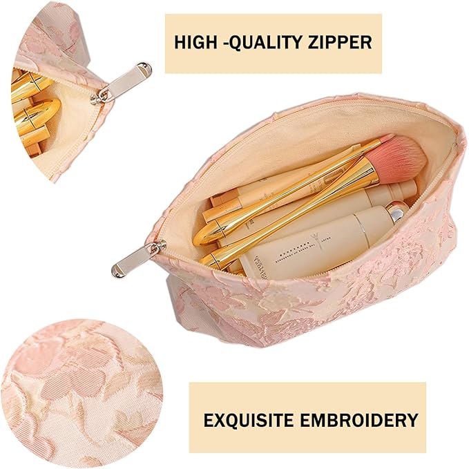 getgto 2 Pcs Makeup Bags, Large Cosmetic Bag Travel Toiletry Bag Organizer for Women, Embroidery Craft, Floral Makeup Bag Small Cosmetic Pouch Purse with Zipper Gifts for Girls Teen