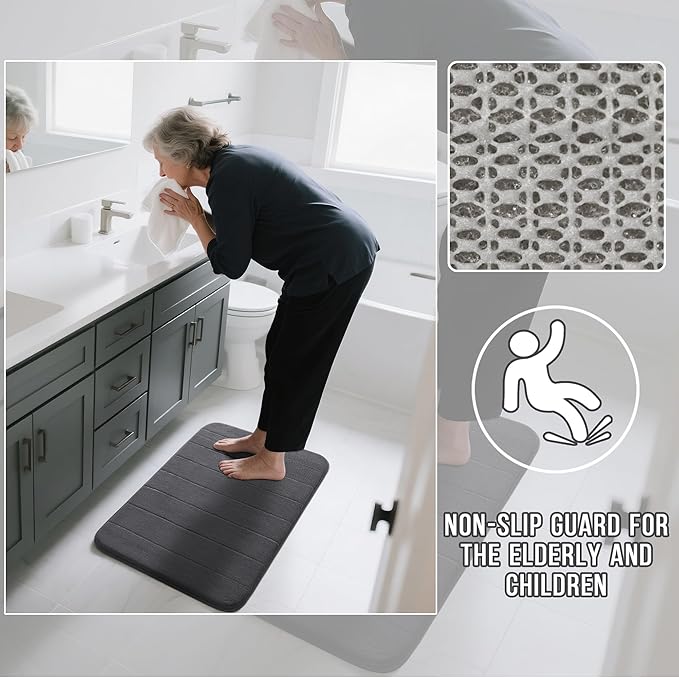 Yimobra Memory Foam Bath Mat Set 2 Piece - Super Soft Absorbent Quick Dry Bathroom Toilet Rugs, Machine Washable Non Slip Floor Carpet for Tub Shower & Single Sink (31.5x20 & 24x20, Dark Gray)