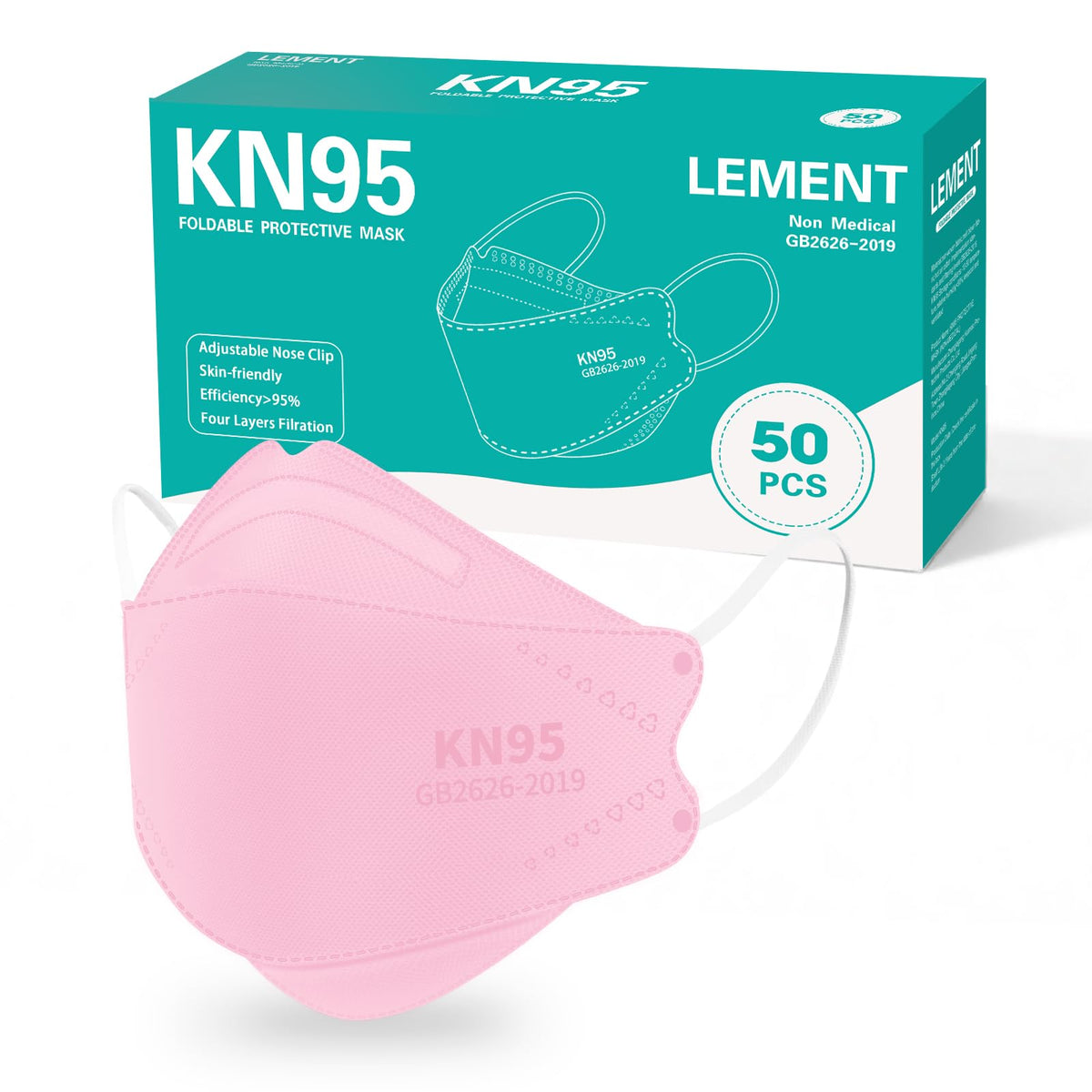 LEMENT KN95 Face Masks,50 Pack Breathable Dust Safety Mask For Adult, White
