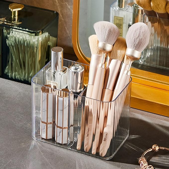 OIWTLIFE Cotton Swab Holder Cotton Pad Holder with 3 Compartments Clear Bathroom Vanity Storage Organizer