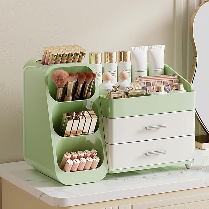 Booklov Large Makeup Organizer for Vanity Countertop, Green Cream