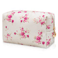 Gosect Floral Waterproof Makeup Bag, Leather Cosmetic Bag with Compartments, Zipper Make up Pouch Organizer, Portable Storage Travel Toiletry Bag Gifts for Women Girls(Rose Red Flower)