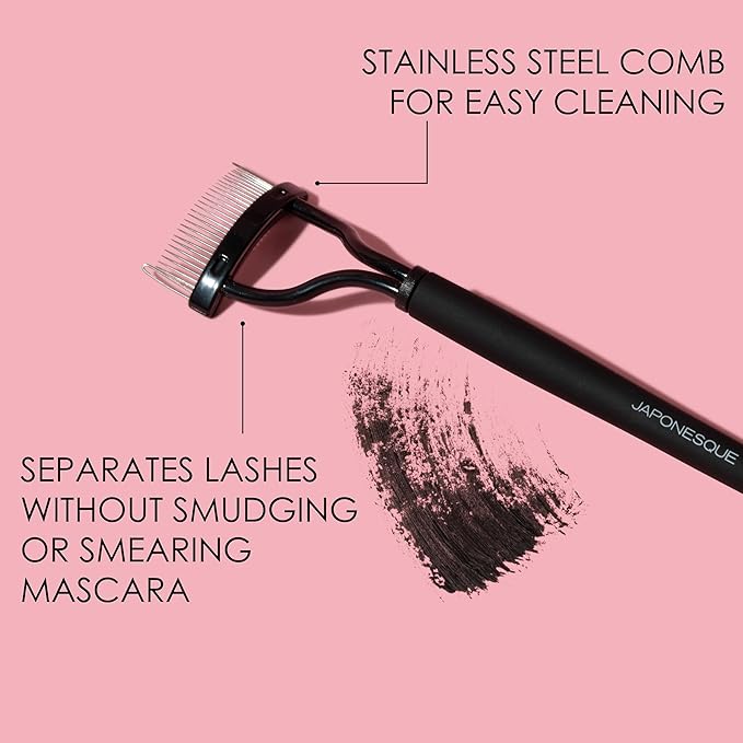 JAPONESQUE - Velvet Touch Lash Separator (0.43 x 5.79 x 1.18 inches) - Eyelash Comb Lash Separator Tool, Remove Mascara Clumps, Arc Lash Brush (Black)