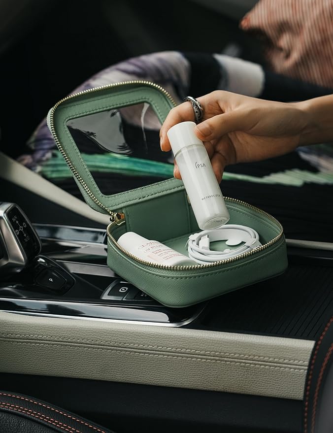 Popvibe Small Clear Makeup Bag Mini Travel Cosmetic Case Transparent Toiletry Bag with Zipper, Portable Make Up Organizer Traveling Compact Car Bag for Essentials, Sage Green, Mini