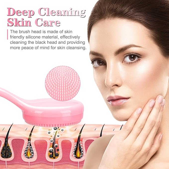 Silicone Manual Facial Cleansing Brush, NADUSEP 2 Pack Skin Friendly Soft Bristles Waterproof Face Scrubber Exfoliating Brush for Blackheads Whiteheads Makeup Residues Removal (Blue, Pink)