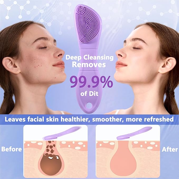 PeaKalo Silicone Face Scrubber Black Head Remover for Face- Appliances for Removing Make-up for Deep Cleansing Blackhead Remover Tools Face Spatula Makeup Removal Washing Brushes Pore Cleaner (Purple)