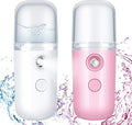 Honoson 2 Pack Nano Facial Mister Spray Bottle Handheld Humidifier Portable Face Mister for Eyelash Extensions USB Rechargeable 1 oz Mini Skin Care Machine for Daily Makeup(Dark Pink and White)